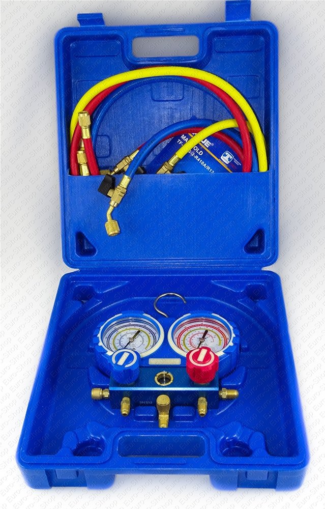 Manifold Professionnel 2 Voies Pour Climatisation - Compatible R404A, R134A, R22, R407C - Avec Manomètres Et Flexibles